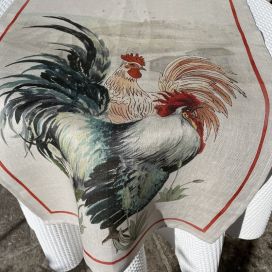 Linen kitchen towel roosters "Gauloise bianco" Tessitura Toscana Telerie