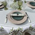 Round cotton tablecloth "Nyons" olives ecru and green, by Tisus Toselli