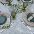 Nappe provençale ronde en coton "Nyons" écru et vert Tissus Toselli