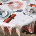 Nappe provençale ronde en coton "Lagon" orange et corail Tissus Toselli