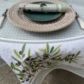 Rectangular centred cotton tablecloth "Nyons" ecru and green