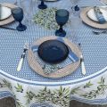 Rectangular centred cotton tablecloth "Nyons" ecru and blue