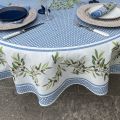 Rectangular centred cotton tablecloth "Nyons" ecru and blue