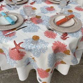Coated polyester tablecloth "Corail" white Sud Etoffe