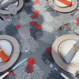 Coated polyester tablecloth "Corail" grey Sud Etoffe