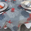 Round coated cotton tablecloth "Corail" grey Sud Etoffe