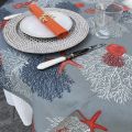 Round coated cotton tablecloth "Corail" grey Sud Etoffe