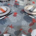 Round coated cotton tablecloth "Corail" grey Sud Etoffe