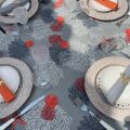 Round coated cotton tablecloth "Corail" grey Sud Etoffe