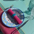 Nappe rectangulaire Jacquard "Cassis" turquoise, fuchsia, Tissus Toselli