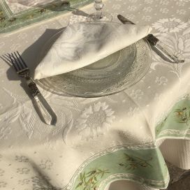 Jacquard tablecloth  : Delft, bordure "Clos des Oliviers" green
