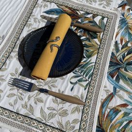 Provence Jacquard placemat mimosas and lemons "Morea" ecru  from Tissus Toselli in Nice