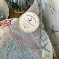 Embrodery round hand towel "Corail" grey and turquoise