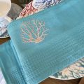 Embrodery kitchen or hand towel "Corail" turquoise and grey