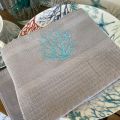 Embrodery kitchen or hand towel "Corail"grey and turquoise