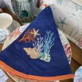 Embrodery round hand towel "Coquillages" bleu