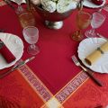 Rectangular Jacquard polyester tablecloth "Lavandiere" red and orange color from "Sud Etoffe"