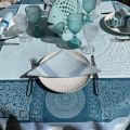 Nappe rectangulaire Sud Etoffe, Jacquard polyester "Chamaret" ether et turquoise