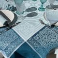 Nappe rectangulaire Sud Etoffe, Jacquard polyester "Chamaret" ether et turquoise