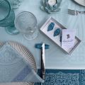 Nappe rectangulaire Sud Etoffe, Jacquard polyester "Chamaret" ether et turquoise