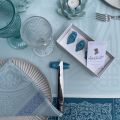 Rectangular Jacquard polyester tablecloth "Chamaret" ether et turquoise  from "Sud Etoffe"