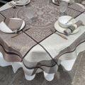 Rectangular Jacquard polyester tablecloth "Chamaret" natural and taupe  from "Sud Etoffe"