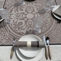 Rectangular Jacquard polyester tablecloth "Chamaret" natural and taupe  from "Sud Etoffe"