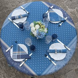 Square Jacquard tablecloth "Massilia" blue by Tissus Toselli