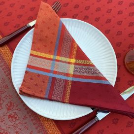 Jacquard table napkins "Massilia" rouge and orange by Tissus Toselli