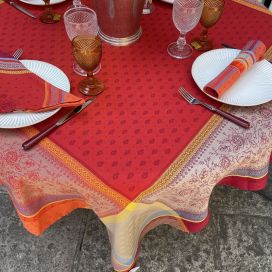 Rectangular Jacquard tablecloth "Massilia" red and orange by Tissus Toselli