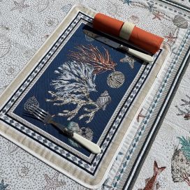 Provence Jacquard placemat "Bonifaccio" blue from Tissus Toselli in Nice