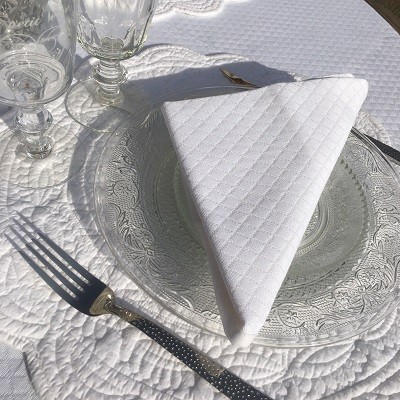 Ensemble de serviettes de table damassées bleu et blanc, mouchoir