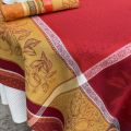 Rectangular Jacquard tablecloth "Cédrat" red and orange by Tissus Toselli