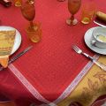 Square Jacquard tablecloth "Cédrat" red and orange by Tissus Toselli