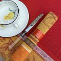 Serviette de table Jacquard "Cédrat" rouge et orange, Tissus Toselli