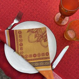 Jacquard table napkins "Cédrat" red and orange by Tissus Toselli