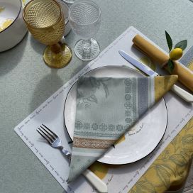 Jacquard table napkins "Cédrat" green and yellow by Tissus Toselli