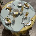 Square Jacquard tablecloth "Cédrat" green and yellow by Tissus Toselli