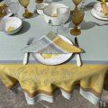 Square Jacquard tablecloth "Cédrat" green and yellow by Tissus Toselli