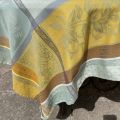 Square Jacquard tablecloth "Cédrat" green and yellow by Tissus Toselli