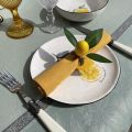 Square Jacquard tablecloth "Cédrat" green and yellow by Tissus Toselli