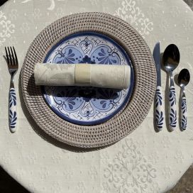 Couverts (Ménagère 48 pièces) inox "Taormina" blanc et bleu