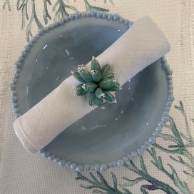 Pearls and metal table napkin ring "Flower" aqua
