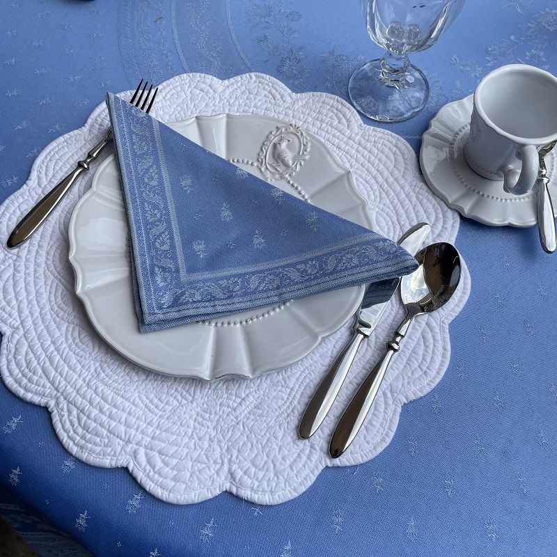 Serviette de table Jacquard Olivia bleu, Tissus Toselli - laboutiquedelea