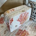 Quilted coton toiletry bag "Lagon" ecru and orange
