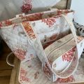 Quilted coton shopping bag "Moustiers" ecru and orange