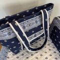 Quilted coton shopping bag "Bastide" blue and white