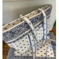 Quilted coton shopping bag "Bastide" white and blue
