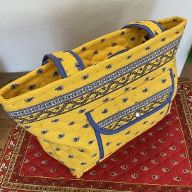 Sac shopping en coton matelassé "Avignon" jaune et bleu