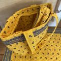 Quilted coton shopping bag "Tradition" yellow and blue